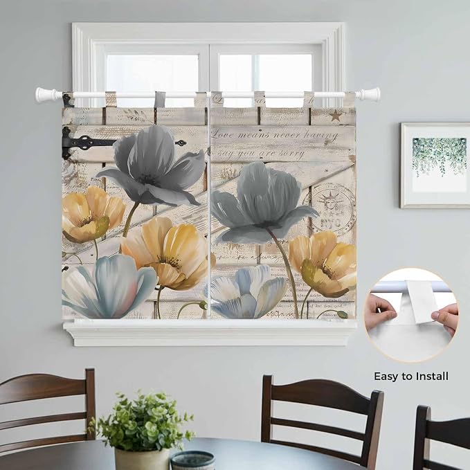 Spring Tulips Flower Kitchen Curtains 45 Inch Length, Short Cafe Window - Image 4