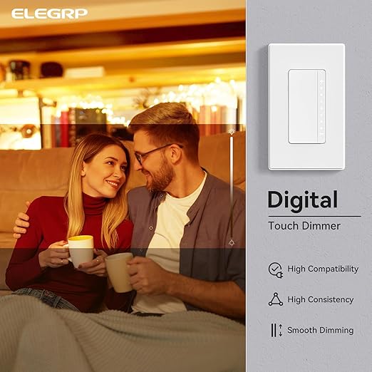ELEGRP Dimmer Switch, Digital Dimmer Light Switch for LED Lights 150W, INC/HAL 450W, 3 Way LED Dimmer Switch, Needs Neutral Wire, Wall Plate Included, UL Listed, 10 Pack, Matte White
