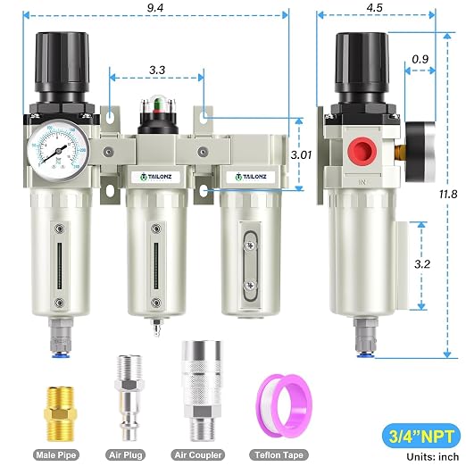 TAILONZ PNEUMATIC 0-240PSI 3/4" NPT Industrial 3-Stage Air Dryer System – - Image 2