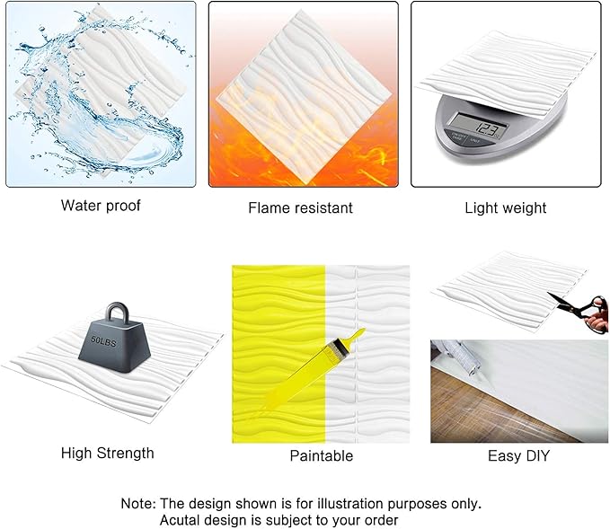 Art3d 12 Pack 3D Diamond Design Wall panels 19.7"x19.7" PVC Panel for Interior Wall Decor Living Room, Office, TV Background, Snow White