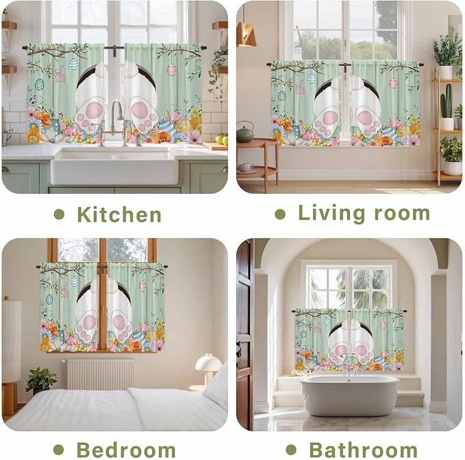 Easter Kitchen Tier Curtains 45 Inch Long 2 Panel Set, Rod Pocket Short Window - Image 8