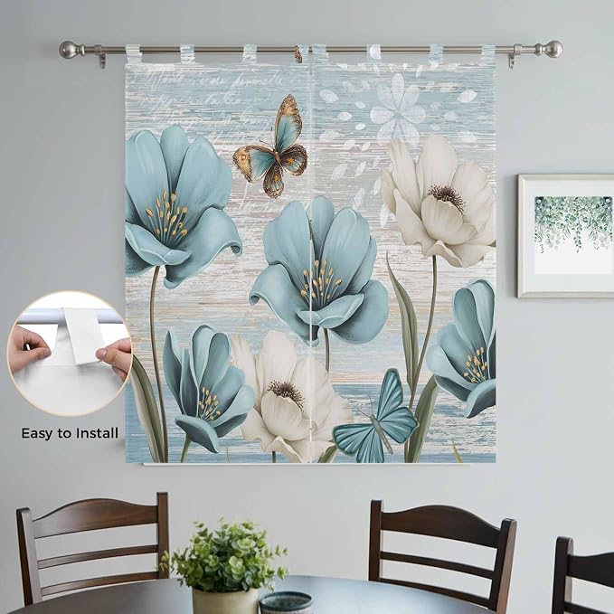 Spring Floral Bathroom Curtains 63 Inch Length, Window Curtains Tab Top - Image 4