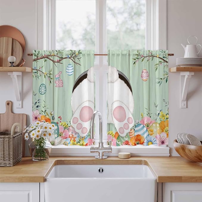 Easter Kitchen Curtains 45 Inch Long 2 Panel Set, Rod Pocket Window Treatment by Unknown