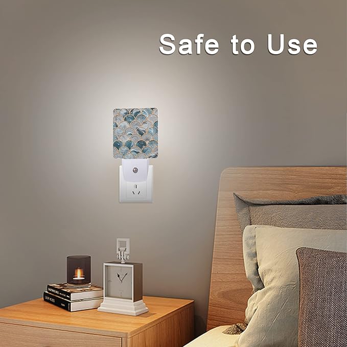Smoaffly Mermaid Fish Scales Marble Night Light Plug-in LED Nightlights Auto Sensor Night Lamp Dusk-to-Dawn Lamp Home Decor for Nursery Children Girls Boys