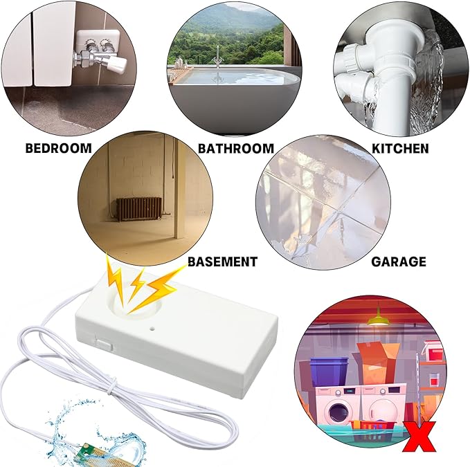 Hoteam 20 Pcs Water Sensor Alarm Leak Detector 120db Water Leak Alarm 9v Battery Flood Sensor Detector Overflow Security Alert for Home Basement Kitchen Garage Bath Tub Sink, White