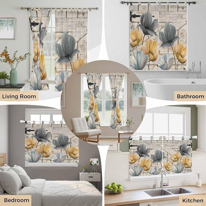 Spring Tulips Flower Kitchen Curtains 36 Inch Length, Small Window Curtains Tab - Image 7