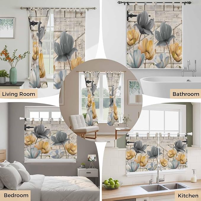 Spring Tulips Flower Bedroom Curtains 63 Inch Length, Window Curtains Tab Top - Image 7
