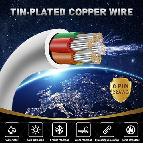 22 Gauge 6 Conductor Electrical Wire, 32.8FT White Stranded Low Voltage 22/6 Cable PVC Case, 32.8FT 22 AWG Tinned Copper 6 Wire Extension Power Cable for LED Lamp Lighting, Automotive