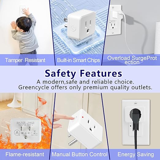 Greencycle Remote Control Outlet,Wireless Light Switch and Outlet Plug,Remote Outlets Switch,No Wiring Needed,500ft Range Coverage,15A/1500W for Lamps,Fans,TV,FCC Certified, White