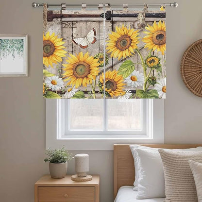 Farmhouse Sunflowers Kitchen Curtains 45 Inch Length, Short Cafe Window - Image 9