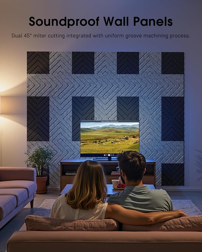 Woovio Sound Proof Foam Panels for Walls, 18 Pack Self-Adhesive Acoustic Panels, 12" X 12" X 0.4" Soundproof Wall Panels for Door, Ceiling, Home Office Black