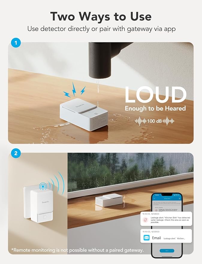 GoveeLife Water Leak Detectors 3 Pack, 100dB Adjustable Audio Alarm and Leak and Drip Alerts, Detector for Home, Bedrooms, Basement, Warehouse, Cabin/RV