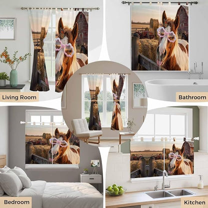 Farm Horses Bathroom Curtains 63 Inch Length, Window Curtains Tab Top, - Image 7