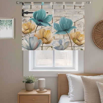 Watercolor Flowers Bedroom Curtains 63 Inch Length, Window Curtains Tab Top - Image 9