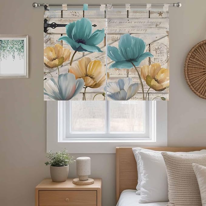 Watercolor Flowers Kitchen Curtains 45 Inch Length, Short Cafe Window Curtains - Image 9
