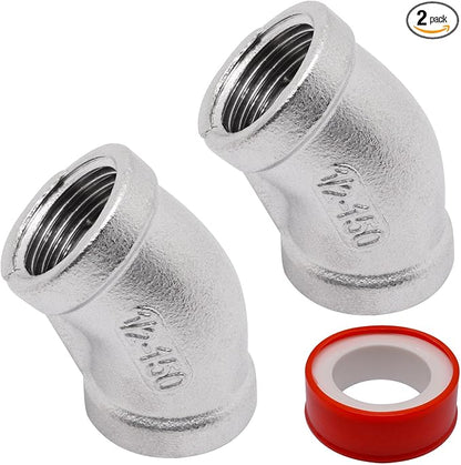 45 Degree Elbow 2PCS, 1/2" NPT Female x 1/2" NPT Female 304 Stainless Steel by SSYDIEN
