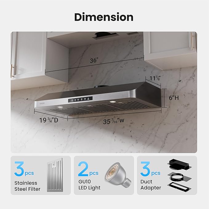 Under Cabinet Range Hood 36 Inch, 980CFM Fast Venting Kitchen Hood - Image 9
