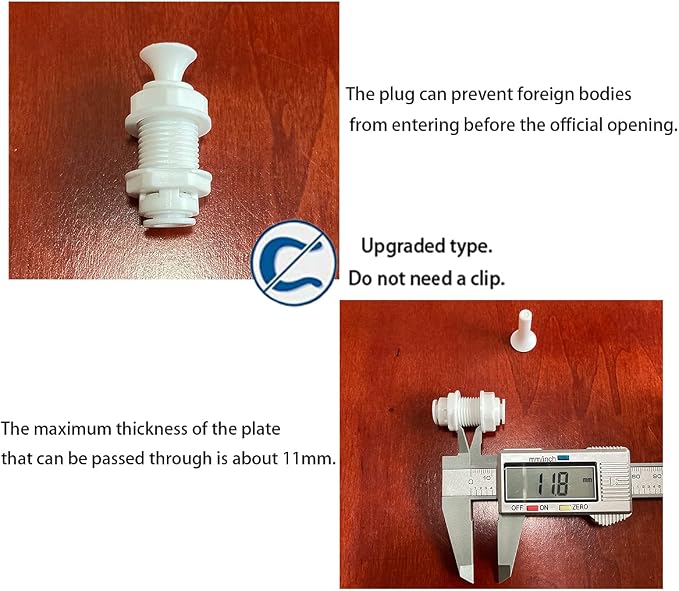 1/4" Bulkhead for Reverse Osmosis Water Filter, NSF Certified Plastic Push to - Image 2
