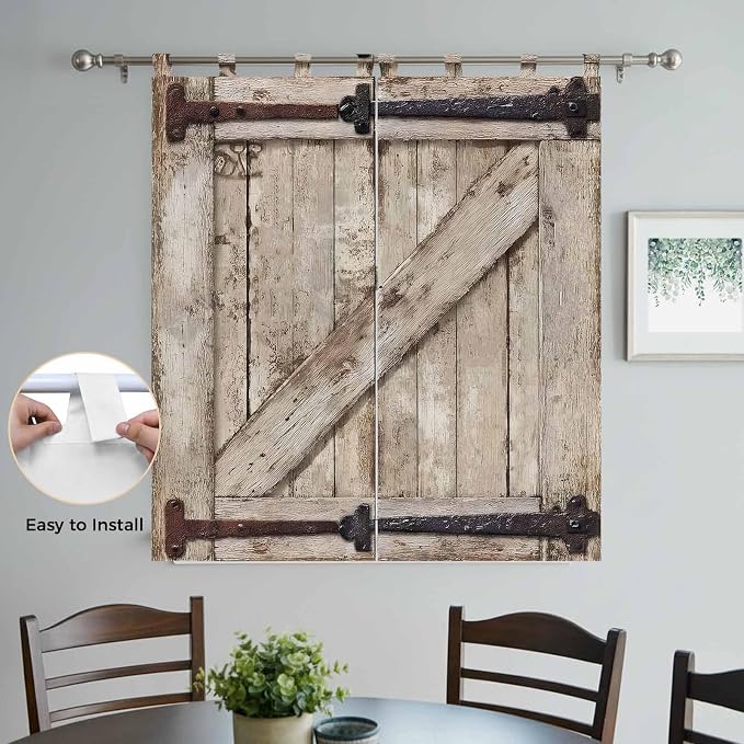 Farmhouse Wood Grain Bathroom Curtains 63 Inch Length, Window Curtains Tab Top - Image 4