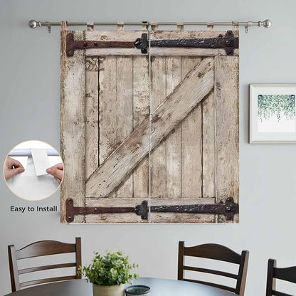 Farmhouse Wood Grain Bathroom Curtains 63 Inch Length, Window Curtains Tab Top - Image 4