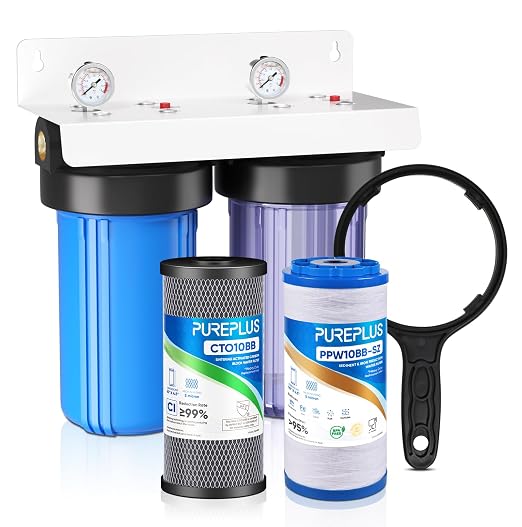PUREPLUS 2-Stage Whole House Water Filtration System, Iron/Manganese, Taste & by PUREPLUS