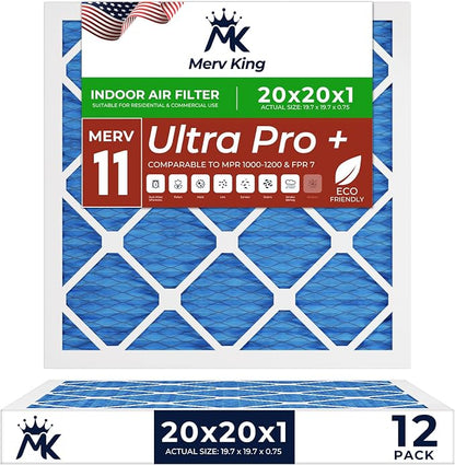 MervKing 20x20x1 Air Filter Actual Size: 19.7" x 19.7" x 0.75" MERV 11 MPR by MervKing