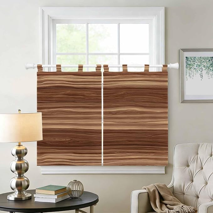 Brown Western Bedroom Curtains 63 Inch Length, Window Curtains Tab Top - Image 2