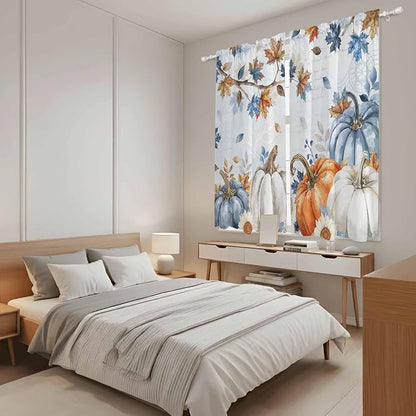 Fall Blue Maple Window Curtains 63 Inch Long 2 Panel Set, Rod Pocket Bedroom - Image 4
