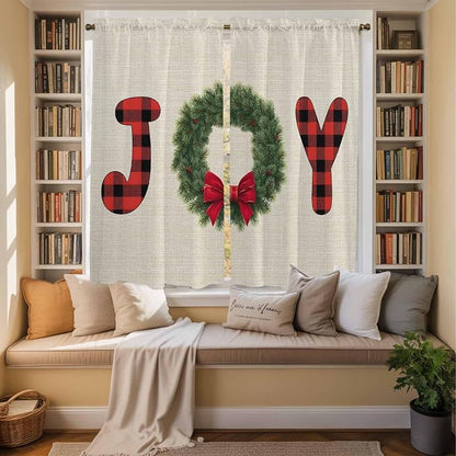 Red Green Christmas Window Curtains 63 Inch Long 2 Panel Set, Rod Pocket - Image 3