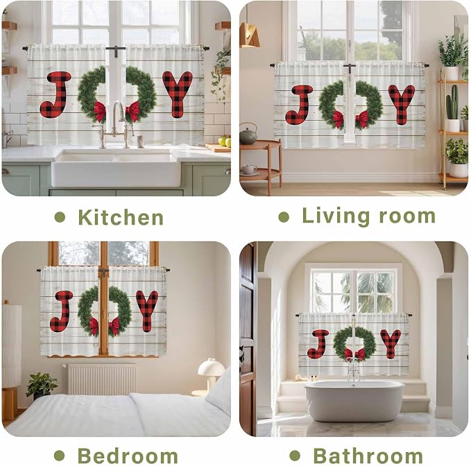 Christmas Wreaths Kitchen Tier Curtains 45 Inch Long 2 Panel Set, Rod Pocket - Image 8