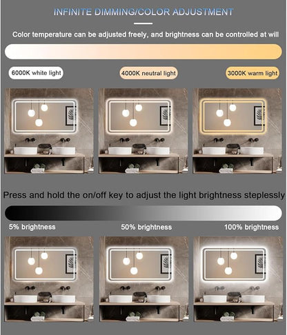 Smart Lighted Bathroom Mirror for Wall，Illuminated LED Bathroom Mirror，Lighted - Image 3