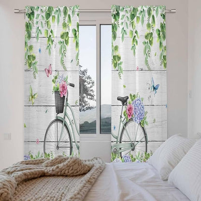 Spring Kitchen Curtains, Bicycles Botanical Rose Leaves Butterfly Wood Grain - Image 4