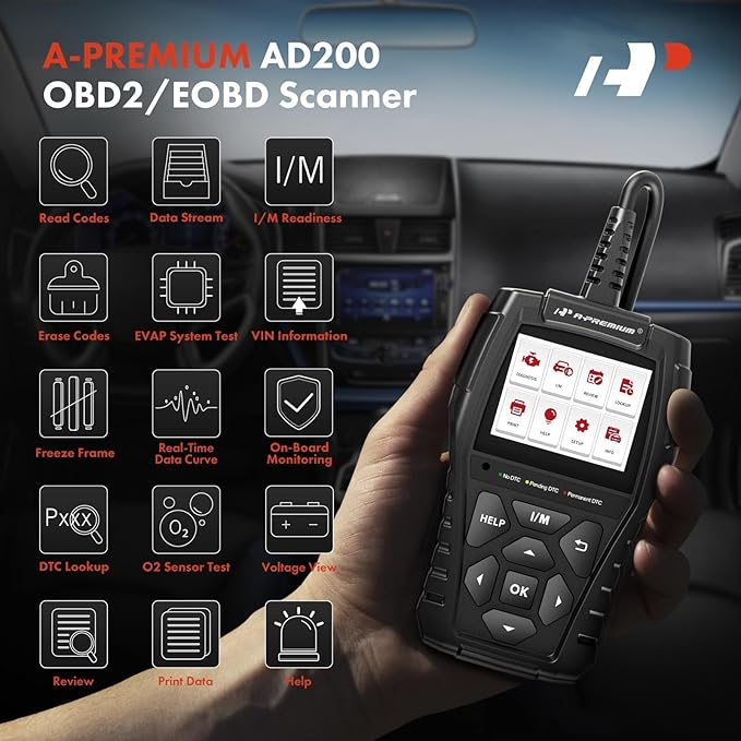 A-Premium AD200 Professional OBD2 Scanner Car Diagnostic Tool, OBDII EOBD Code Reader, Enhanced Check Car Engine Light Diagnostic Scan Tool, Upgraded Fault Code Scanner for All Vehicles from 1996