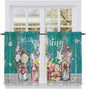 Spring Flowers Kitchen Curtains, Farmhouse Watercolor Teal Wood Grain Light by Unknown