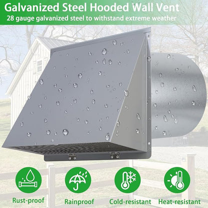 8 inch Hooded Wall Vent with Screen and Damper, Wall Vent Cover Exhaust Vent - Image 5