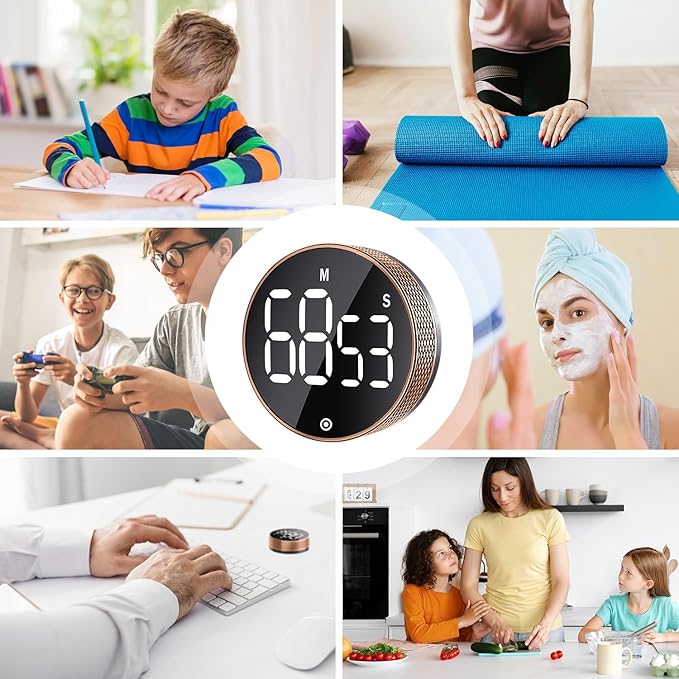 BlueSnail Kitchen Timer with LED Digital Display Smart Efficana for Home Classroom Gym Office, Volume and Brightness Adjustable Productivity Timer (Rose Gold)