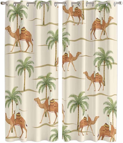 2 Panel Kitchen Cafe Curtains, Date Coconut Tree Sunlight Filtering Nature Air by Hokiten