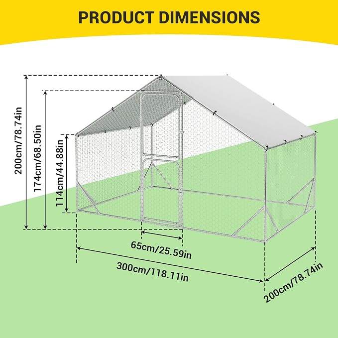 9.8X6.5x6.5FT, Large Walk in Chicken Run Pen Cage, Metal Coop Clearance - Image 2