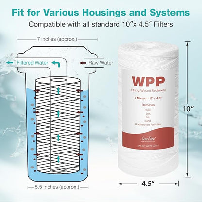 SimPure 5 Micron 10" x 4.5" String Wound Sediment Water Filter Cartridge - Image 2