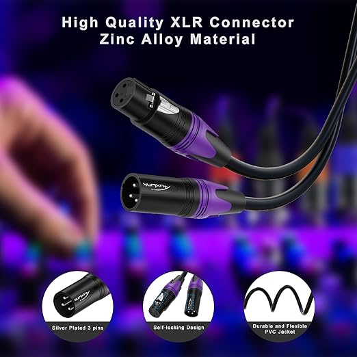AuxLink XLR Cables, Banlaced XLR Cable Male to Female 50ft 2Pack Mic Cable Gold-Plated 3-Pins, XLR Speaker Cables Compatible with Microphones, Stage Lighting, Speaker Systems and More