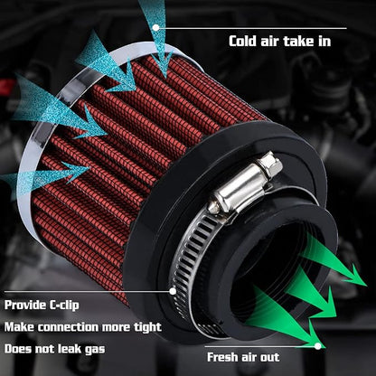 PTNHZ Universal Red Neck 1.5" 38mm Car High Flow Cold Air Intake Air Filter - Image 5