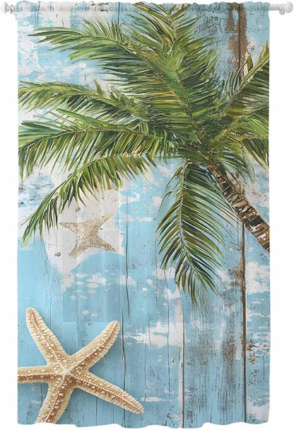 Sheer Curtains 108 Inches Long, Coastal Beach Blue Semi Sheer Curtains Light by Unknown