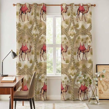 2 Panel Kitchen Cafe Curtains, Desert Camels Sunlight Filtering Nature Air - Image 4