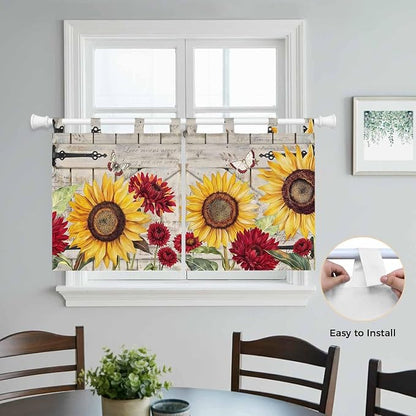 Red Yellow Sunflowers Kitchen Curtains 24 Inch Length, Small Window Curtains - Image 4