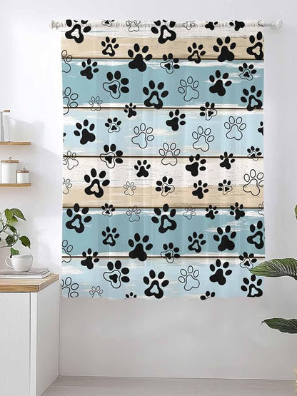 Sheer Curtains 63 Inch Length, Vintage Farmhouse Country Wood Grain Privacy - Image 2