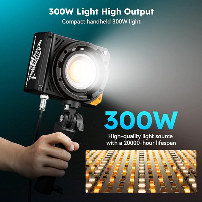 SIRUI C300XII 310W Portable LED Video Light - Ultra Lightweight 0.96kg, App & Bluetooth Control, V-Mount/AC/DC Power, 2700-6500K CCT for Studio/Outdoor