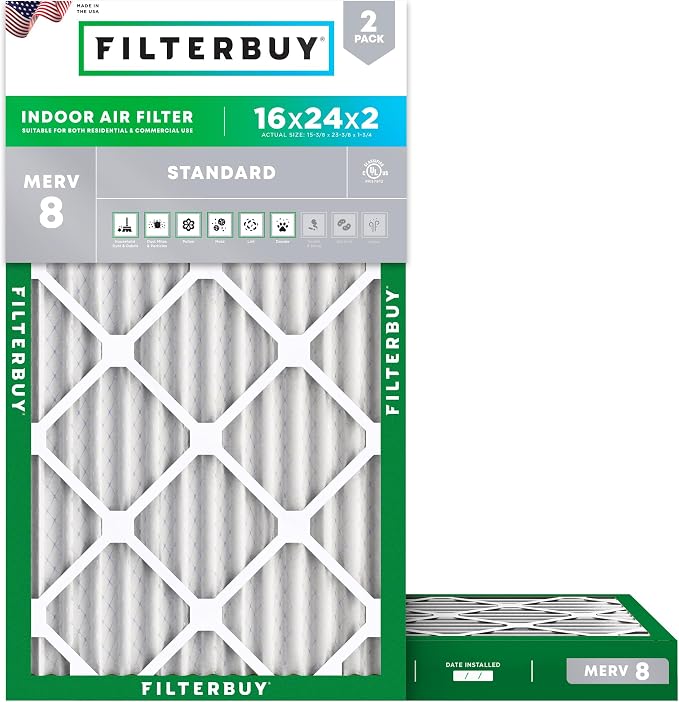 Filterbuy 16x24x2 Air Filter MERV 8 Essential Dust & Allergy Defense, by Filterbuy