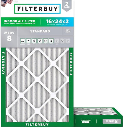 Filterbuy 16x24x2 Air Filter MERV 8 Essential Dust & Allergy Defense, by Filterbuy