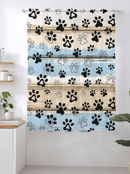 Sheer Curtains 63 Inch Length, Vintage Farmhouse Rustic Wooden Grain Privacy - Image 2