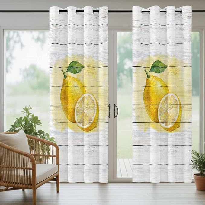 Lemons Yellow Summer Fruit Vintage Wood Outdoor Curtains - Image 6